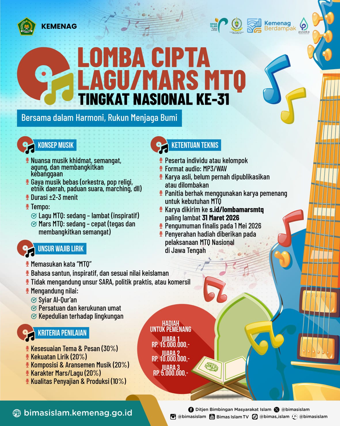 Yuk Ikutan Lomba Cipta Lagu dan Mars MTQ Nasional, Total Hadiah Rp30 Juta